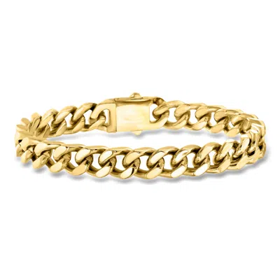 Ross-simons Men's 10mm Yellow Stainless Steel Cuban-link Bracelet In Silver