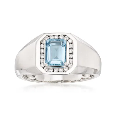 Ross-simons Men's 1.10 Carat Aquamarine And .22 Ct. T.w. Diamond Ring In 14kt White Gold In Silver