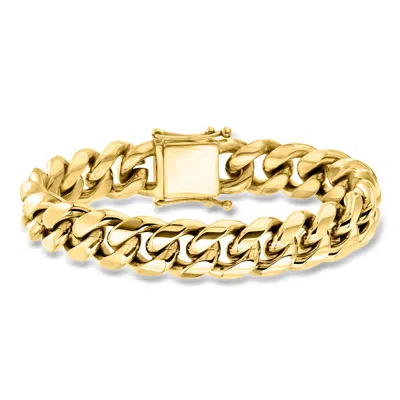 Ross-simons Men's 14mm Yellow Stainless Steel Cuban-link Bracelet In Silver