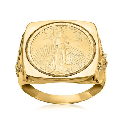 Ross-simons Men's 22kt Yellow Gold American Eagle Coin Square-top Ring In 14kt Yellow Gold