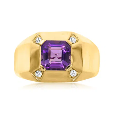 Ross-simons Men's 2.40 Carat Amethyst Ring With .10 Ct. T.w. Diamonds In 14kt Yellow Gold In Pink