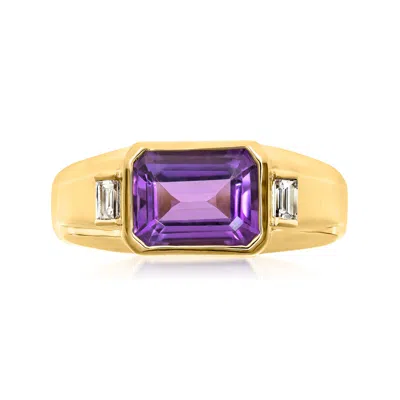 Ross-simons Men's 3.00 Carat Amethyst And .19 Ct. T.w. Diamond Ring In 14kt Yellow Gold In Multi