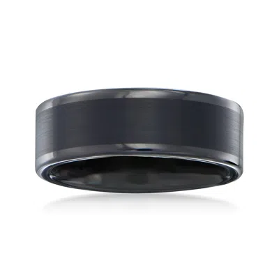 Ross-simons Men's 8mm Black Tungsten Carbide Wedding Band In Silver