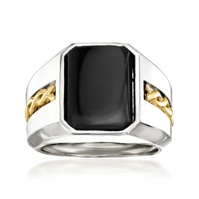 Ross-simons Men's Black Onyx Ring In Sterling Silver And 14kt Yellow Gold In Red
