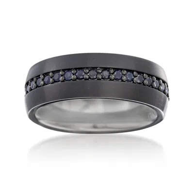 Ross-simons Men's Black Sapphire Eternity Wedding Ring In Tungsten Carbide