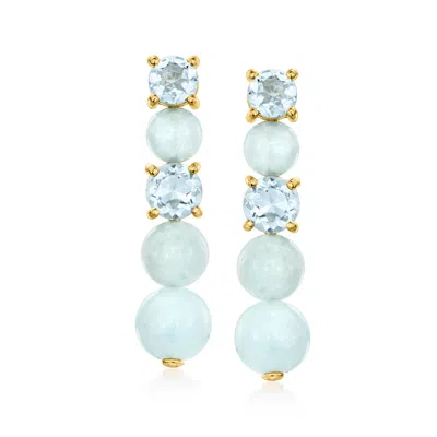 Ross-simons Milky Aquamarine And Sky Blue Topaz Drop Earrings In 18kt Gold Over Sterling