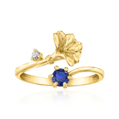 Ross-simons Morning Glory Flower/september Birthstone Ring With . Lab-grown Sapphire And Single Lab-grown Diamon In Gold