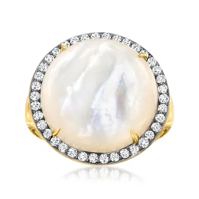 Ross-simons Mother-of-pearl And .70 Ct. T.w. White Topaz Ring In 18kt Gold Over Sterling