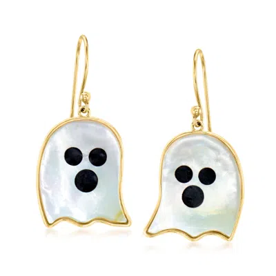 Ross-simons Mother-of-pearl And Black Enamel Ghost Drop Earrings In 18kt Gold Over Sterling