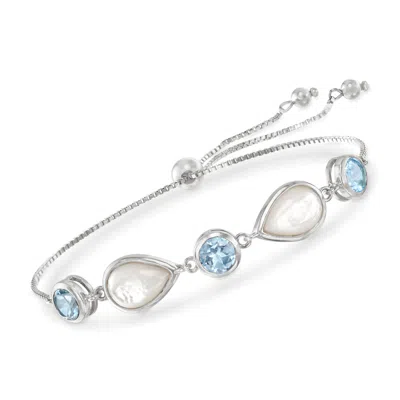 Ross-simons Mother-of-pearl And Blue Topaz Bolo Bracelet In Sterling Silver In Metallic