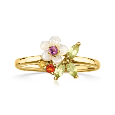 Ross-simons Mother-of-pearl And Multi-gemstone Flower Ring In 18kt Gold Over Sterling