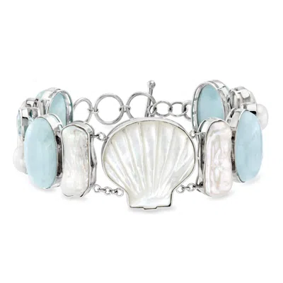 Ross-simons Mother-of-pearl And Multi-gemstone Sea Life Bracelet With Keshi And Cultured Pearls In Sterling Silv In Blue