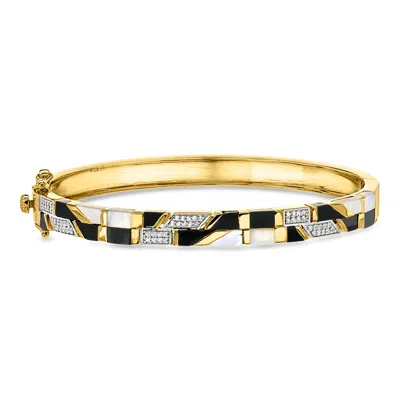Ross-simons Mother-of-pearl And Onyx Bangle Bracelet With White Topaz In 18kt Gold Over Sterling In Multi