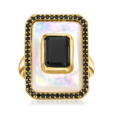 Ross-simons Mother-of-pearl And Onyx Ring With Black Spinel In 18kt Gold Over Sterling