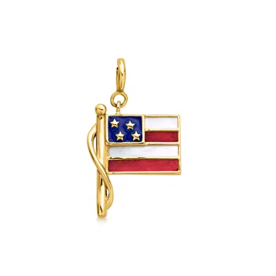 Ross-simons Mother-of-pearl And Ruby American Flag Charm With Blue Enamel In 18kt Gold Over Sterling In Red