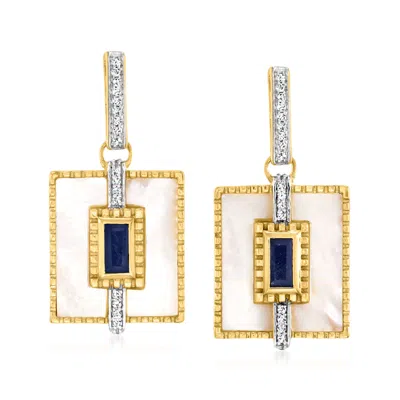 Ross-simons Mother-of-pearl And Sapphire Drop Earrings With . White Topaz In 18kt Gold Over Sterling In Blue