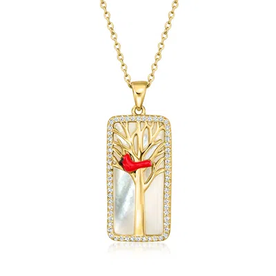 Ross-simons Mother-of-pearl And White Topaz Cardinal Pendant Necklace With Multicolored Enamel In 18kt Gold Over