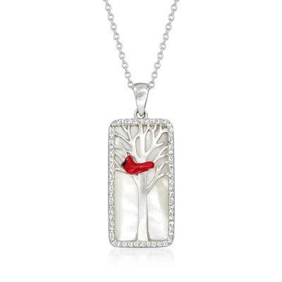 Ross-simons Mother-of-pearl And . White Topaz Cardinal Pendant Necklace With Multicolored Enamel In Sterling Sil In Red
