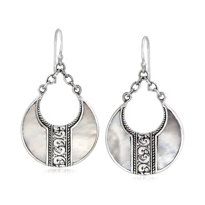 Ross-simons Mother-of-pearl Bali-style Teardrop Earrings In Sterling Silver In Metallic