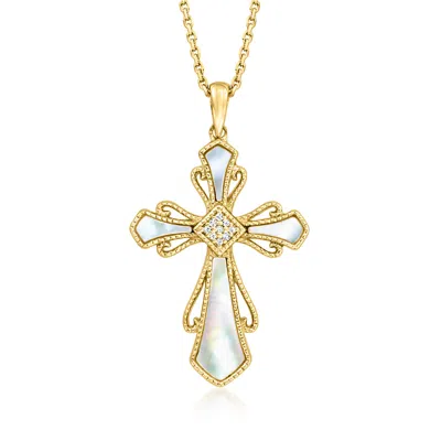 Ross-simons Mother-of-pearl Cross Pendant Necklace With Diamond Accents In 18kt Gold Over Sterling In Silver