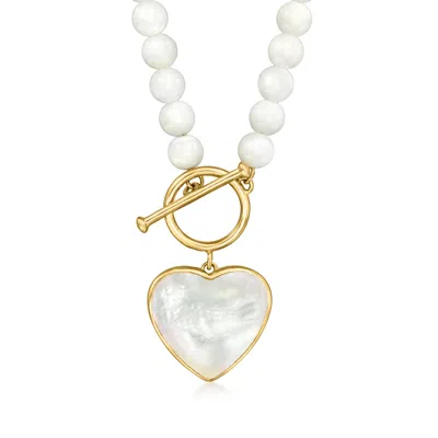 Ross-simons Mother-of-pearl Heart Toggle Necklace In 18kt Gold Over Sterling In Multi