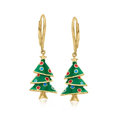 Ross-simons Multicolored Enamel Christmas Tree Drop Earrings In 18kt Gold Over Sterling In White