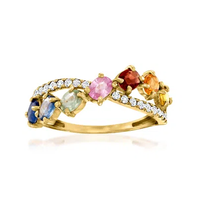 Ross-simons Multicolored Sapphire And . Diamond Crisscross Ring In 14kt Yellow Gold In Burgundy