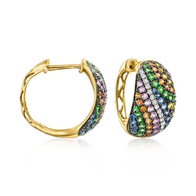 Ross-simons Multicolored Sapphire And . Tsavorite Hoop Earrings With . Diamonds In 14kt Yellow Gold