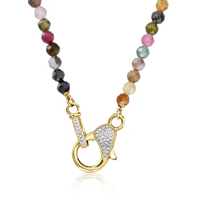 Ross-simons Multicolored Tourmaline Bead And . Diamond Charm-compatible Lobster Clasp Necklace In 18kt Gold Over In Pink