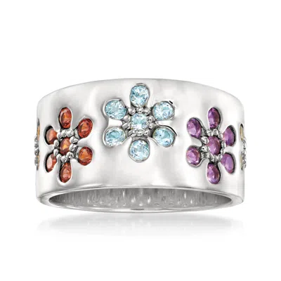Ross-simons Multi-gem Flower Ring In Sterling Silver