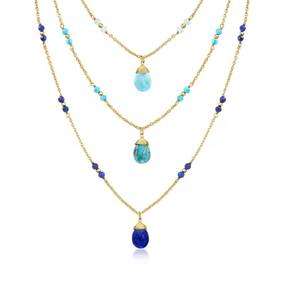 Ross-simons Multi-gemstone 3-strand Layered Necklace In 18kt Gold Over Sterling