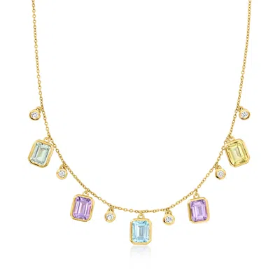 Ross-simons Multi-gemstone And . Lab-grown Diamond Necklace In 18kt Gold Over Sterling