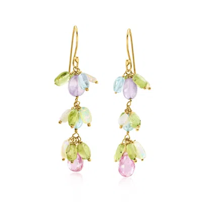 Ross-simons Multi-gemstone Bead Drop Earrings With Opals And 5mm Cultured Pearls In 18kt Gold Over Sterling