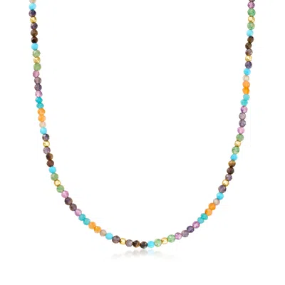 Ross-simons Multi-gemstone Bead Necklace In 18kt Gold Over Sterling In Neutral