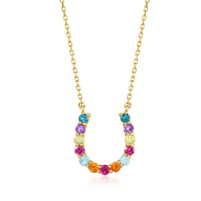 Ross-simons Multi-gemstone Horseshoe Necklace In 18kt Gold Over Sterling