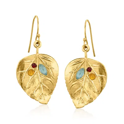 Ross-simons Multi-gemstone Leaf Drop Earrings In 18kt Yellow Gold Over Sterling