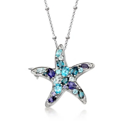 Ross-simons Multi-gemstone Starfish Pin/pendant Necklace In Sterling Silver