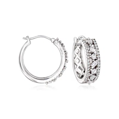 Ross-simons Multi-shaped Cz Hoop Earrings In Sterling Silver In Metallic