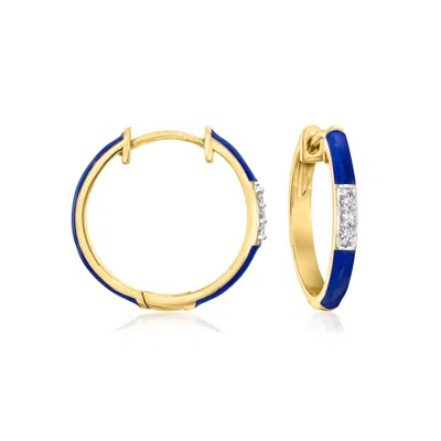 Ross-simons Navy-blue Enamel And Diamond Hoop Earrings In 18kt Gold Over Sterling