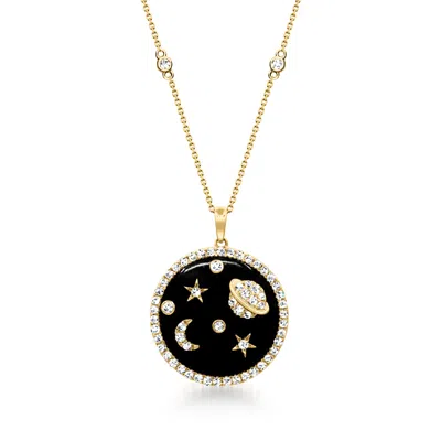 Ross-simons Onyx And .82 Ct. T.w. Diamond Celestial Pendant Necklace In 14kt Yellow Gold In Multi