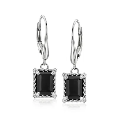 Ross-simons Onyx Drop Earrings With White Topaz In Sterling Silver In Black