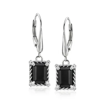 Ross-simons Onyx Drop Earrings With White Topaz In Sterling Silver In Black