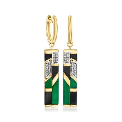 Ross-simons Onyx, Green Chalcedony And .10 Ct. T.w. White Topaz Drop Earrings In 18kt Gold Over Sterling