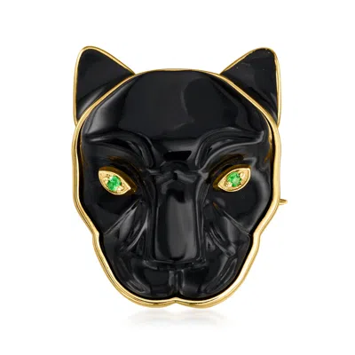Ross-simons Onyx Panther Pin/pendant With Black Enamel And Tsavorites In 18kt Gold Over Sterling