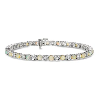 Ross-simons Opal And 1.00 Ct. T.w. Diamond Tennis Bracelet In Sterling Silver