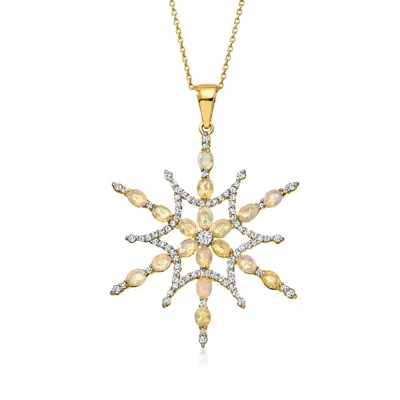 Ross-simons Opal And 1.10 Ct. T.w. White Zircon Snowflake Pendant Necklace In 18kt Gold Over Sterling
