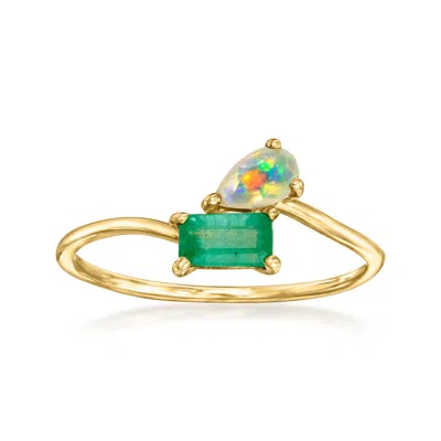 Ross-simons Opal And .20 Carat Emerald Toi Et Moi Ring In 14kt Yellow Gold