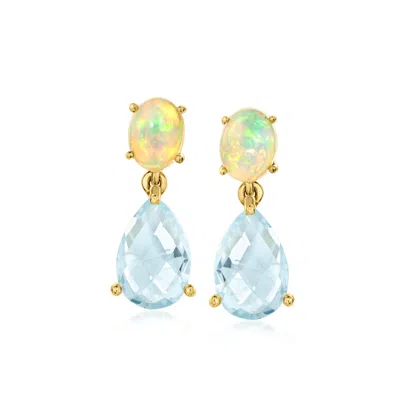 Ross-simons Opal And 7.75 Ct. T.w. Sky Blue Topaz Drop Earrings In 18kt Gold Over Sterling