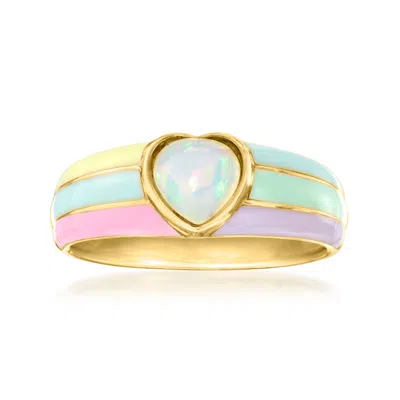 Ross-simons Opal Heart Ring With Multicolored Pastel Enamel In 18kt Gold Over Sterling