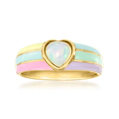 Ross-simons Opal Heart Ring With Multicolored Pastel Enamel In 18kt Gold Over Sterling In Pink